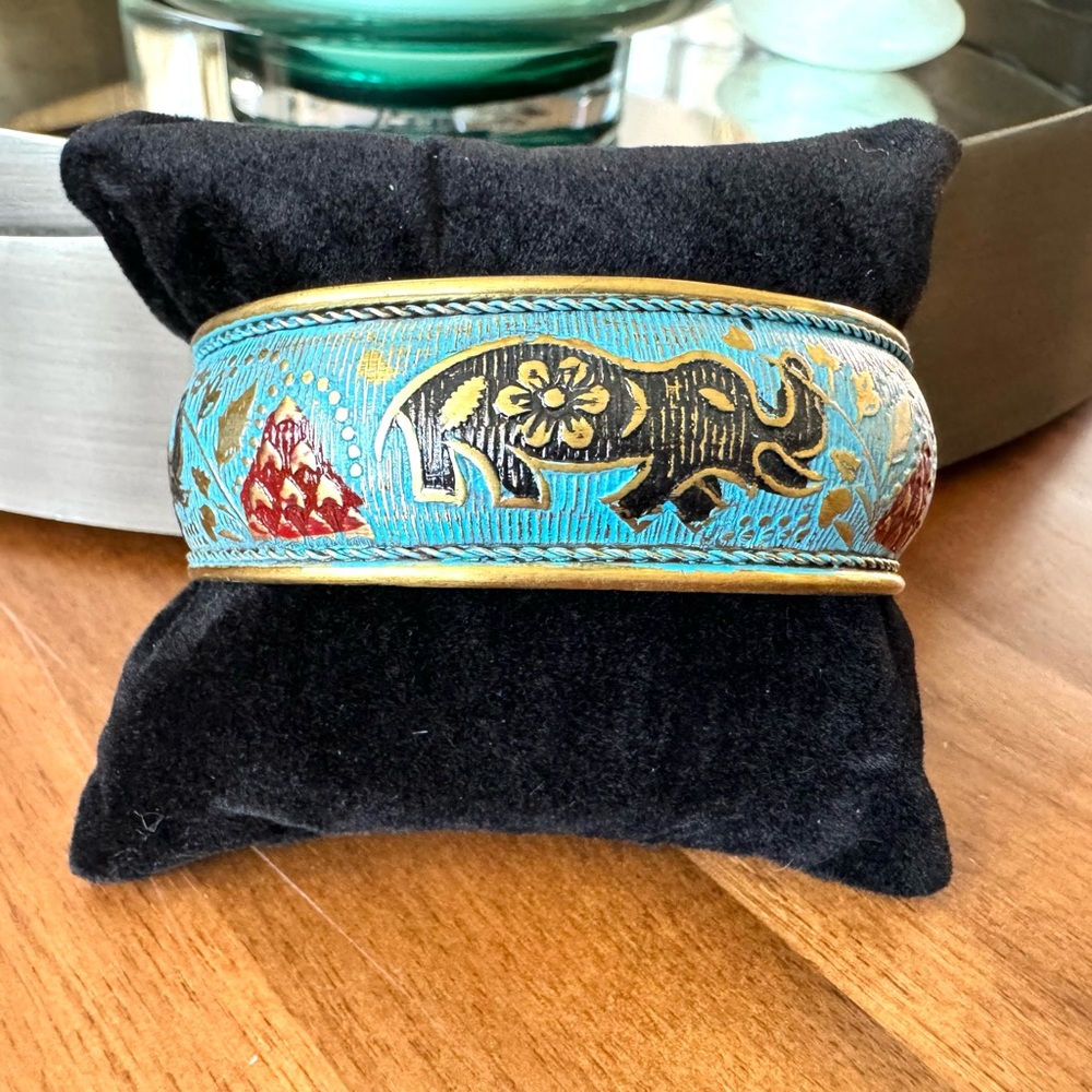 Artisan Nepal Brass Painted Elephant Cuff Bracelet - Picture 5 of 7